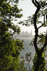 The Sydney city skyline as visible from the Hermitage Foreshore Walk in Vaucluse, NSW.