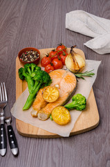 Fried organic salmon steak