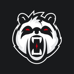 Mascot icon illustration of head of an angry giant panda or panda bear  a bear native to south central China viewed from front on isolated background in retro style.