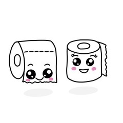 Hand drawn cartoon toilet papers girl and boy happy, illustration