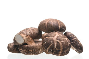 Shiitake mushrooms isolated on the white background.