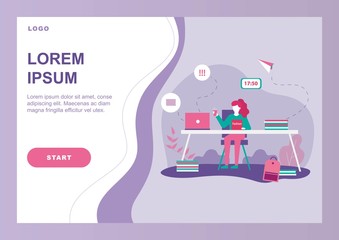 Procrastination and Time Wast Problem Flat Banner. Cartoon Landing page. Woman Worker Character Watching Fashion Magazine, Drinking Coffee at Worktime. Work, Deadline Avoidance. Vector Illustration