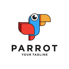 Parrot vector logo design template. Graphic exotic bird logotype  sign and symbol. Geometric line style illustration isolated on background. Tropic animal badge for veterinary clinic  pet food