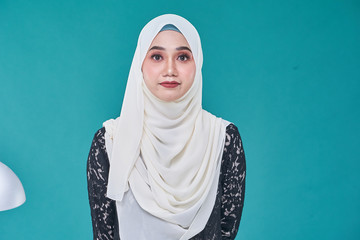 Beauty asian women wearing scarf with variety reaction face isolated