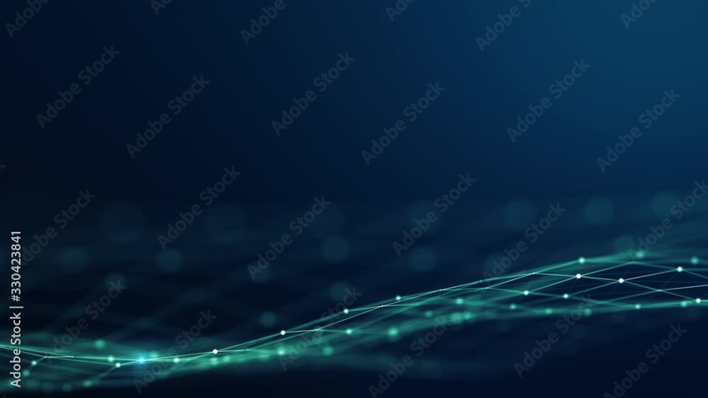 Poster technology digital wave background concept.beautiful motion waving dots texture with glowing defocus