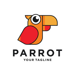 Parrot vector logo design template. Graphic exotic bird logotype  sign and symbol. Geometric line style illustration isolated on background. Tropic animal badge for veterinary clinic  pet food