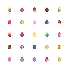 bundle easter eggs painted flat style icons