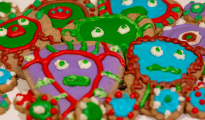 Germ Cookies - colorful frosted cookies of viruses or bacteria