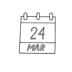 calendar hand drawn in doodle style. March 24. day, date. icon, sticker, element