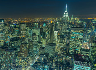 Night view of New York Manhattan during sunset
