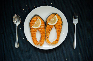 Cooked salmon steaks