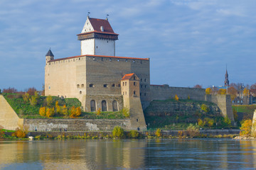 View of Herman Castle on a sunny October day. Narva, Estonia
