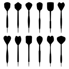Set of black silhouettes of darts, vector illustration