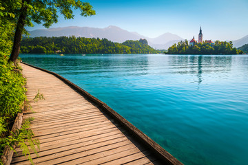Lake Bled with Pilgrimage church on the green island, Slovenia