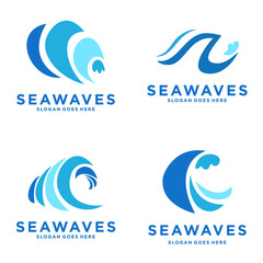 Water wave icon vector illustration SET design logo