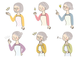 笑顔シニア女性　エプロン　セット