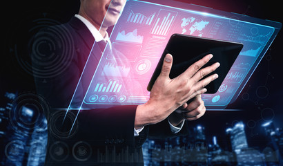 Big Data Technology for Business Finance Analytic Concept. Modern graphic interface shows massive...
