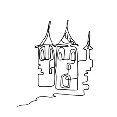 The ancient castle. Line art. Vector illustration.