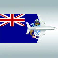 Plane and flag of Tristan da Cunha. Travel concept for design