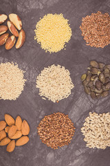 Healthy ingredients containing vitamins and minerals. Beneficial eating for thyroid gland