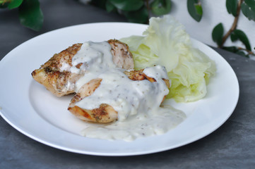 grilled chicken or chicken steak with white cream sauce
