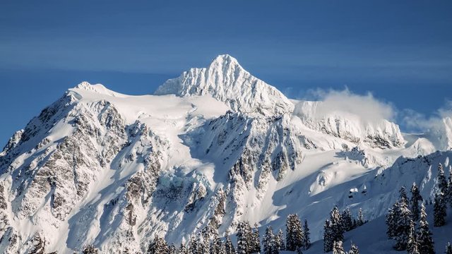 White Mountain Peak Snow on Blue Sky Time Lapse of Mt Shuksan Washington