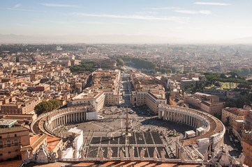Rome, Italy. Famous Saint Peter's Square in Vatican and aerial view of the city.