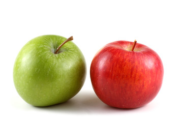 Red and green apples. Fuji and granny Smith varieties.