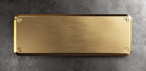 Empty brass metal plate. Clipping path included. 3d illustration