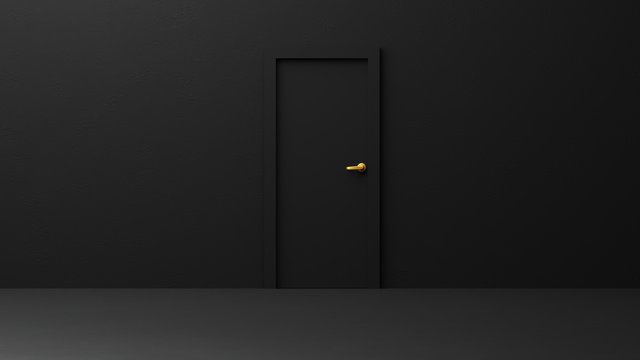 Black Door,abstract Empty Interior Background.3D Render.