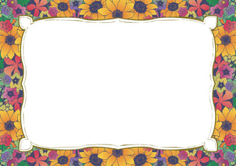 レトロなヒマワリの背景素材　夏の素材　和風　夏祭り　結婚式招待状の背景