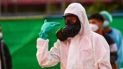 CHON BURI, THAILAND – MARCH,10 2020:Doctors and nurses team helps prevent Covid-19 in Sattahip,...