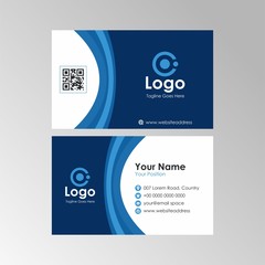 Simple abstract curve business card with blue and white color design, professional name card template vector