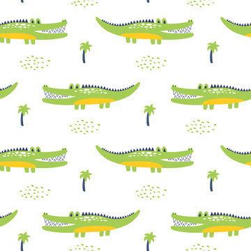 Seamless pattern with crocodile. Kids vector