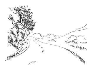 Sketch of rural road, Hand drawn vector illustration