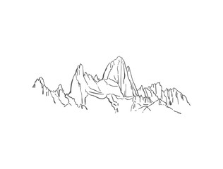Linear sketch of Fitz Roy mountain in Patagonia, Hand drawn vector illustration