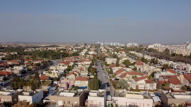 Landing from the sky to the district of private buildings in Beer-Sheva