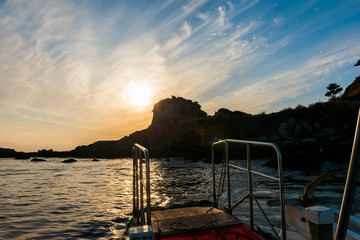 軍艦島に沈む夕陽