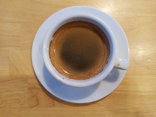 cup of coffee on wooden table