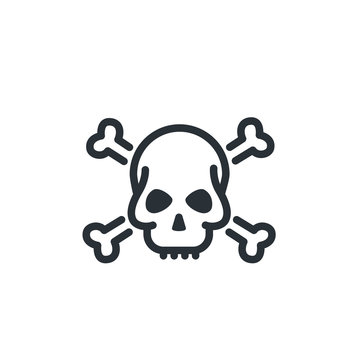 flat vector image on a white background, linear icon of skull and bones, pirate symbol