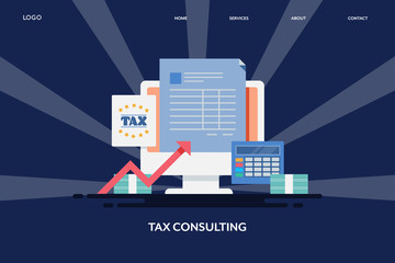 Tax return, accounting and financial, tax consulting service, financial business management concept. Flat design web banner template.