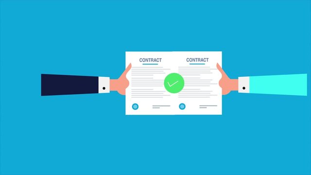 Businessmen exchanging contract paper. Deal agreement letter. 2d animation, video animation.