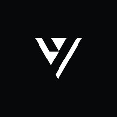  Minimal elegant monogram art logo. Outstanding professional trendy awesome artistic V Y YV VY initial based Alphabet icon logo. Premium Business logo White color on black background