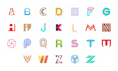 Collection of letter a to z logo. Geometric abstract logos. Abstract font and alphabet. Isolated on White background