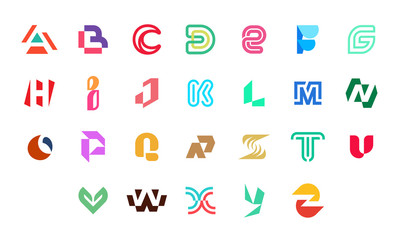 Collection of letter a to z logo. Geometric abstract logos. Abstract font and alphabet. Isolated on White background