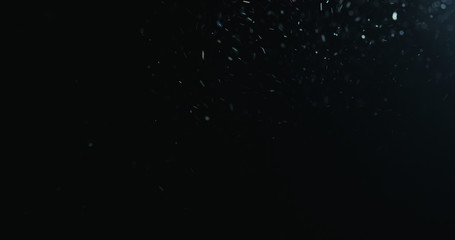 natural dust particles flow in air on black background