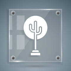 White Tree icon isolated on grey background. Forest symbol. Square glass panels. Vector Illustration