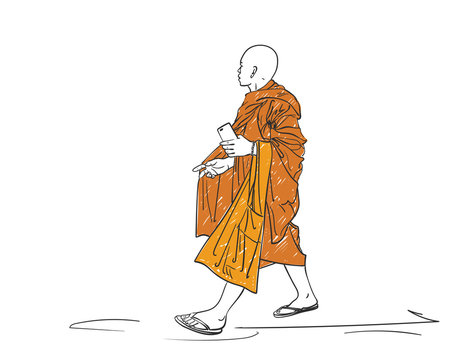 Line sketch meditating monk Royalty Free Vector Image