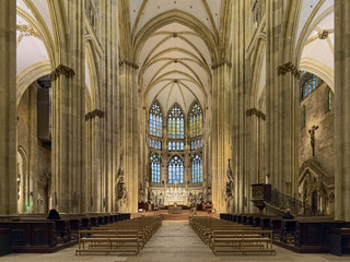 Interior of Regensburg Cathedral, Germany. The cathedral was built from 1275 to 1520. It has one of...