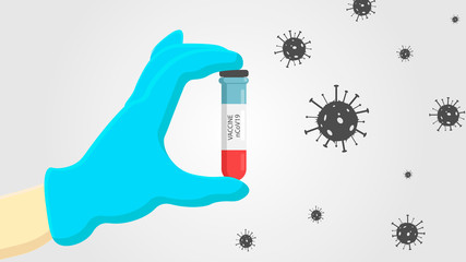 Coronavirus vaccine test tube vector flat design. Medicine infectious concept.